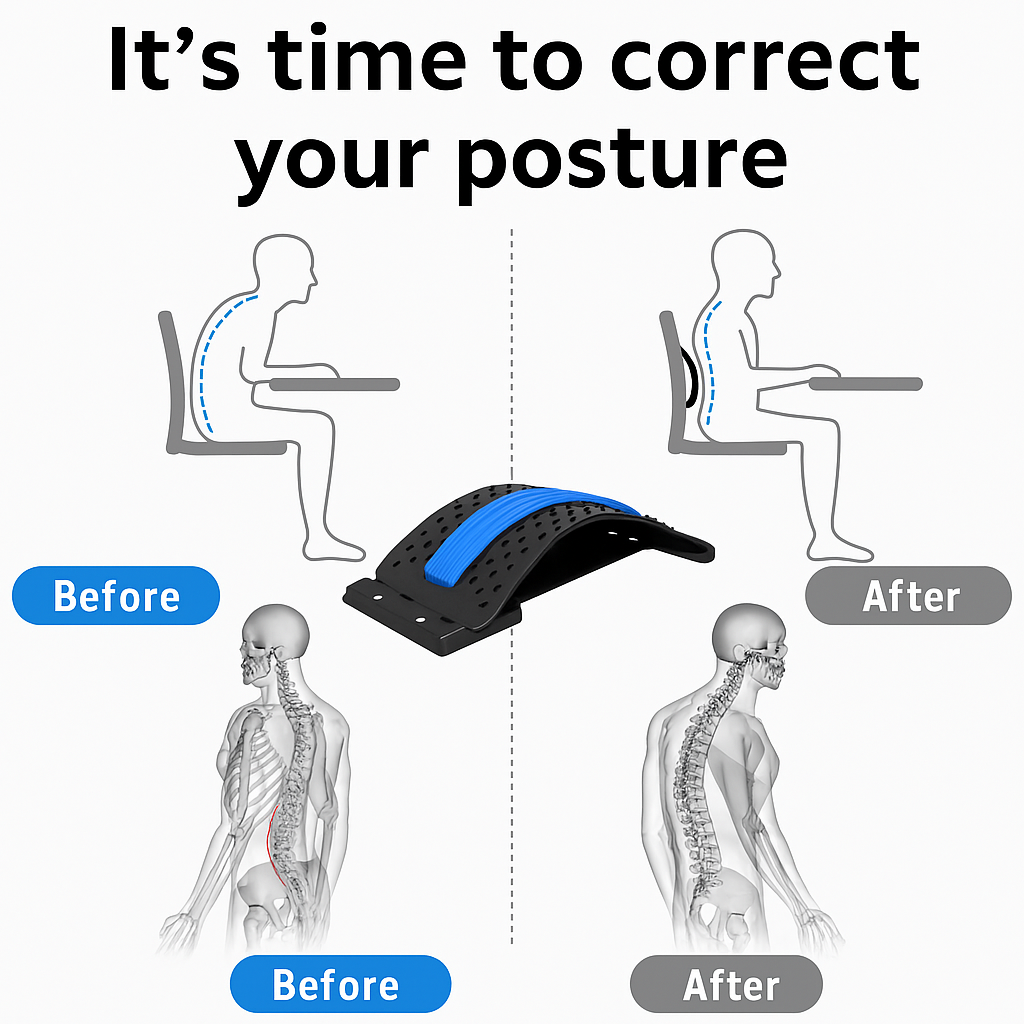 Multi-Level Back Stretcher Posture Corrector Device for Back Pain Relief with Back Support Mate Magic Back Stretching Massage (Blue)