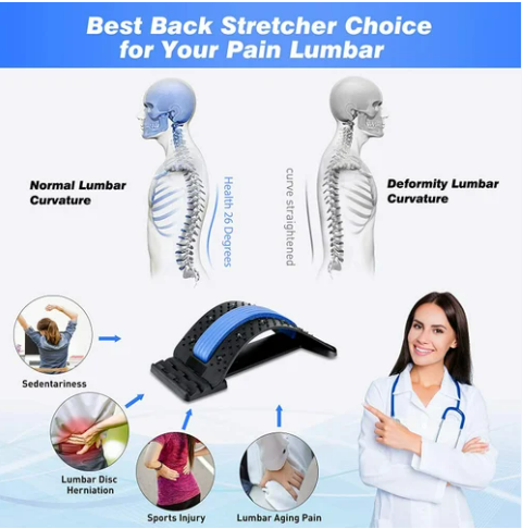Multi-Level Back Stretcher Posture Corrector Device for Back Pain Relief with Back Support Mate Magic Back Stretching Massage (Blue)